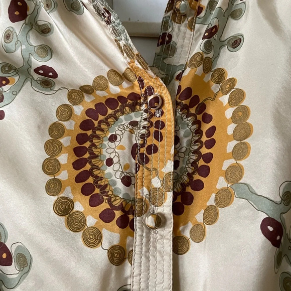 Hanii Y 100% Silk Mini Dress Abstract Floral Short Puff Sleeve Size 40 - Picture 8 of 15